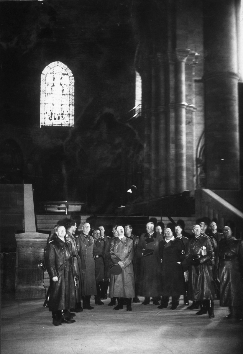 Adolf Hitler visits the Strasbourg cathedral in France, from Eva Braun's albums